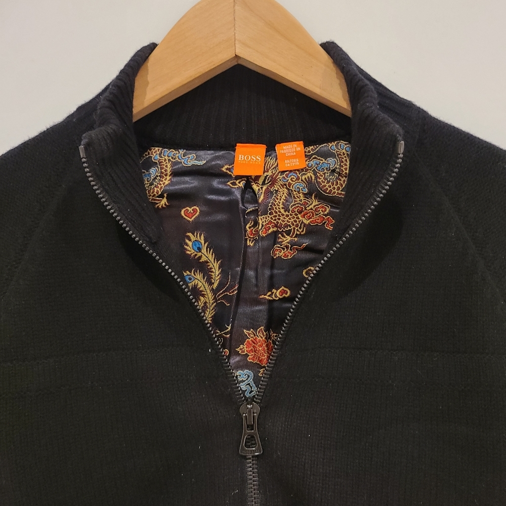 Hugo Boss Womens Wool Dragon print lined Zip Up Sweater